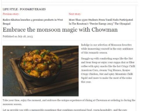 Embrace the Monsoon rain with delicious dishes from Chowman